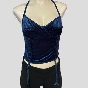 Naturana Navy Blue Velvet Corset Bustier Top Size 36B